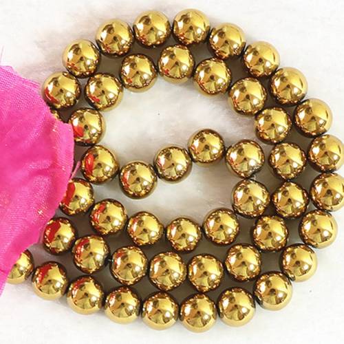 Fashion trendy gold-color hematite stone 4mm 6mm 8mm 10mm 12mm charms round beads loose diy Jewelry B194