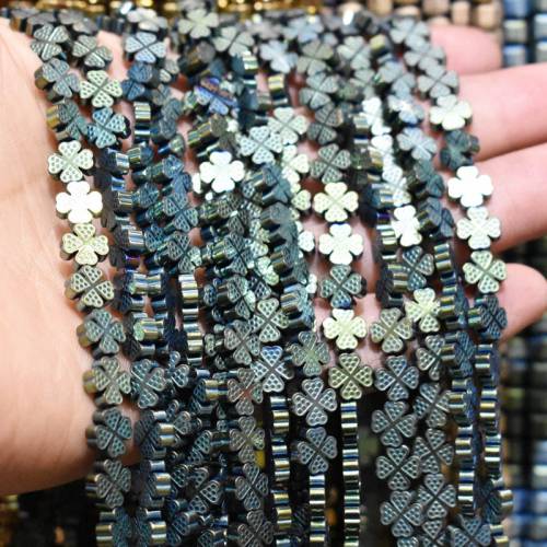 Green Four-leaf Clover Shape Natural Stone Beads 8mm 20pcs Hematite Beads For Jewelry Making DIY Bracelet Earrings Accessories