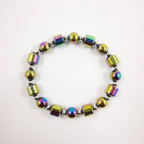 Hematite Beaded Rainbow color Round Beads Strand Bracelet for Women Birthday Gift HB1053-2