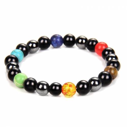 Hematite Beads Bracelets For Women Men Lava Black Stone 7 Chakra Bracelets Yoga Energy Meditation Stretch Bangles Jewelry