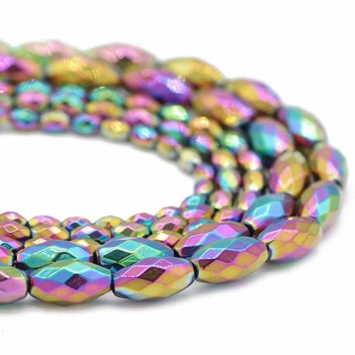 Hematite Natural Stone 3x5/4x6/6x12MM Multicolored Faceted Rice Grains Oval Spacers Loose Beads For Jewelry Making DIY Bracelets