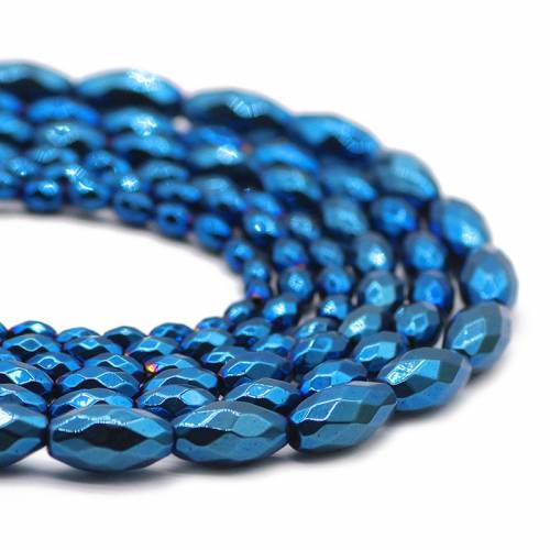 Hematite Natural Stone Blue Faceted Rice Grains Shape Oval 3x5/4x6/6x12MM Spacers Loose Beads For Jewelry Making DIY Accessories