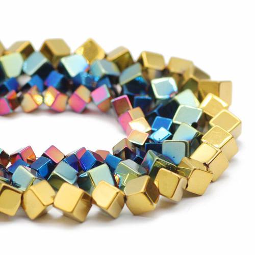 Hematite Natural Stone Diagonal Square Cube Blue - Red - Gold - Green - Purple 4/6MM Spacer Loose Beads For Jewelry Making DIY Bracelets