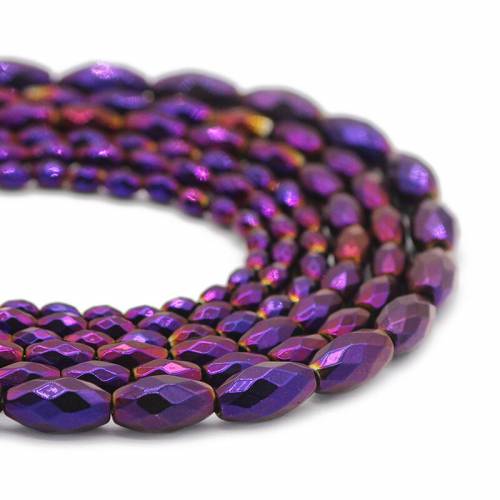 Hematite Natural Stone Purple Faceted Rice Grains Oval 3x5/4x6/5x8MM Spacer Loose Beads For Jewelry Making Handmade DIY Bracelet