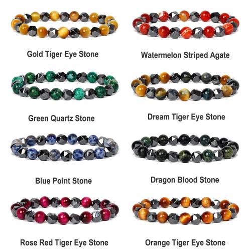 Irregular Hematite Lava Stone Bracelets Set Men Fashion 6 8mm Natural Tiger Eye Beads Couples Bracelets for Women Friend Jewelry