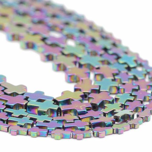Jesus Cross Shape Multicoloured Hematite Natural Stone Spacer Loose Beads For Jewelry Making Pendant DIY Bracelet 4x6/6x8/8x10MM