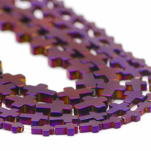 Jesus Cross Shape Purple Hematite Natural Stone Charm Spacer Loose Beads For Jewelry Making Handmade DIY Bracelet 4x6/6x8/8x10MM