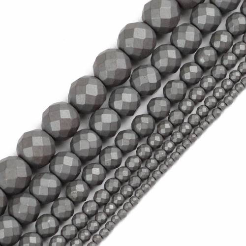 JHNBY Faceted Matte Black Hematite Beads Football Natural Stone Ore Round Loose Beads 2/3/4/6/8/10MM Jewelry Bracelet Making DIY