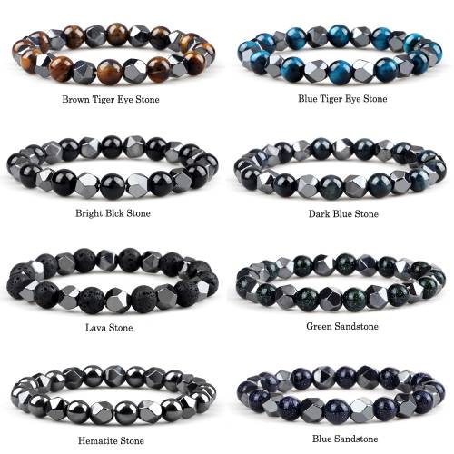Men‘s Hematite Tiger Eye Bracelets Handmade Natural Lava Stone Sandstone Beads Stretch Bracelet&Bangle Women Yoga Energy Jewelry