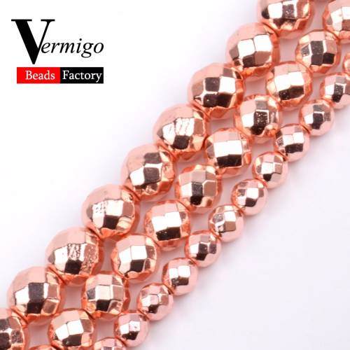 Natural Faceted Rose Gold Hematite Semi Precious Stones Loose Beads For Jewelry Making 4 6 8 10mm Handmade Bracelet Accessories