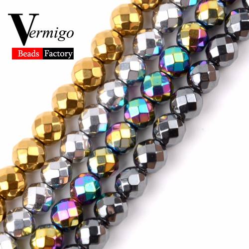 Natural Gem Stone Beads Faceted Hematite Ball Beads For Jewelry Making 4 Colors 3 4 6 8 10mm Diy Bracelet Accessories Jewellery