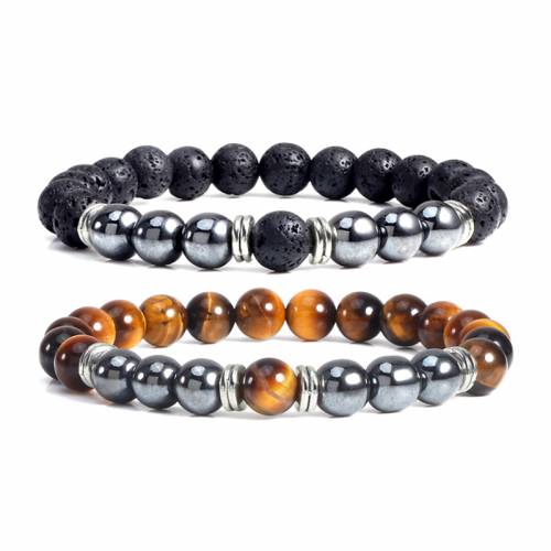Natural Hematite Stone Tiger Eye Lava Beads Bracelets&Bangles Women Men Health Protection Balance Stretch Bracelet Yoga Jewelry