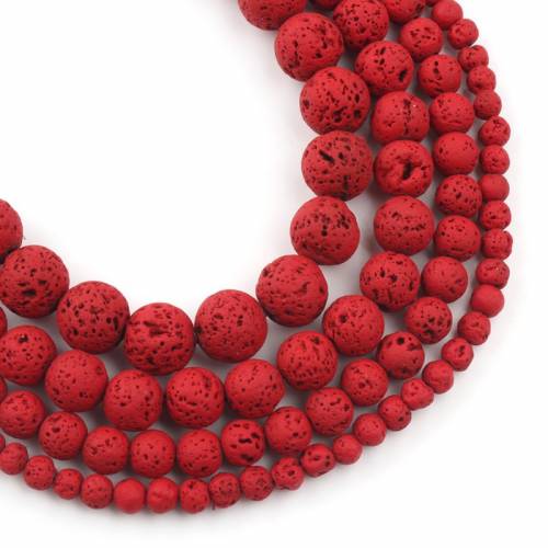 Natural Lava Hematite Volcanic Stone Beads Round Hot Red Rock Loose Spacer Bead For Jewelry Making 4 6 8 10mm DIY Charm Bracelet