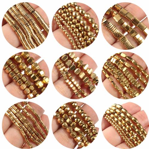 Natural Stone beads AAA+ Color Retention Gold-Plated Hematite Beads Round Cube Spacer Loose Beads for jewelry Making DIY Bracele