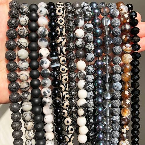 Natural Stone Black Agates Hematite Cat Eye Crystal Jaspers Jades Loose Round Spacer Beads DIY Bracelet Accessories 15‘‘