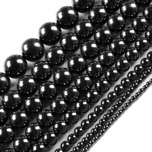 Natural Stone Black Bright Hematite Round Loose Strand beads Stone Selectable 4/6/8/10MM For Jewelry Making Bracelet Necklace