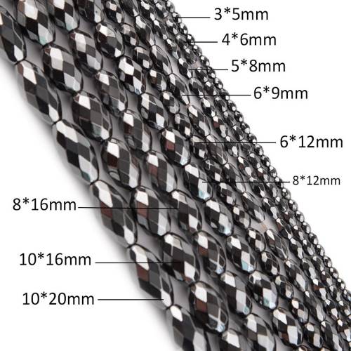 Natural Stone Black Hematite Beads Multi-faceted Double-hole Oval Loose Beads Spacer Beads Jewelry Making DIY Bracelet Beaded