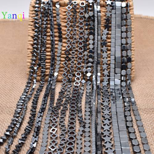 Natural Stone Hollow Out Square Heart Black Hematite beads Flat Round Loose beads For Jewelry Necklace bracelet Making DIY Gift