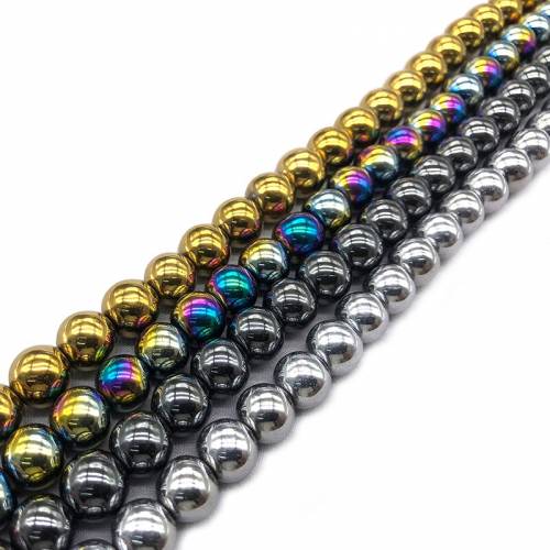 Natural Stone Silvery Gold Black Rainbow Hematite Loose Round Beads 4 6 8 10 12MM 15 Per Strand Pick Size For Jewelry Making