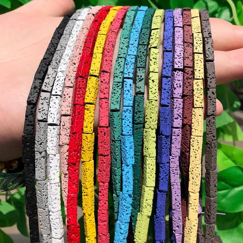 Natural Volcanic Lava Stone Black Gold Plated Colorful Hematite Rectangle Loose Beads For Jewelry Making DIY Bracelet Earrings