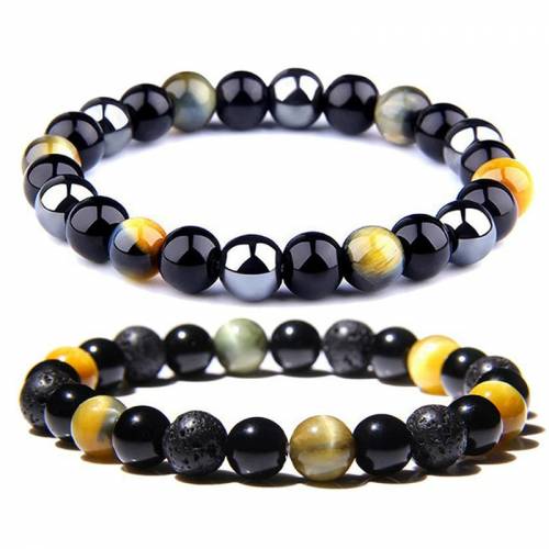 New Bracelets Men for Women Natural Black Obsidian Hematite Tiger Eye Beads Energy Yoga Charm Trend Beaded Bracele Soul Jewelry