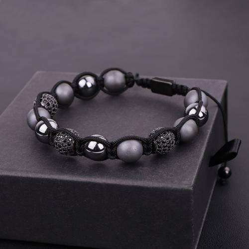 New Design Fashion Men Jewelry Bracelet Hematite Beads CZ Micro Ball Macrame Beaded Adjustable Bracelet Men