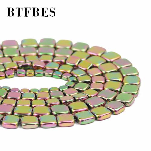 New Green Flat Square Shape Hematite Natural Stone 4/6/8MM Loose Beads For Trendy Jewelry Making DIY Bracelet Necklace Earrings
