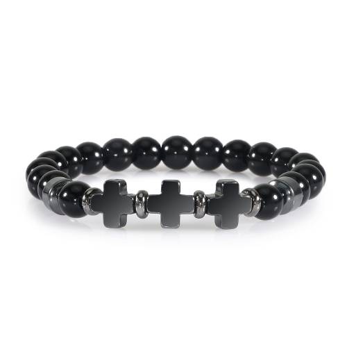 New Natural Hematite Cross Stone Bracelet Onyx Tiger Lava Beads Bangles For Men Women Wristband Jewelry Handmade pulsera hombre