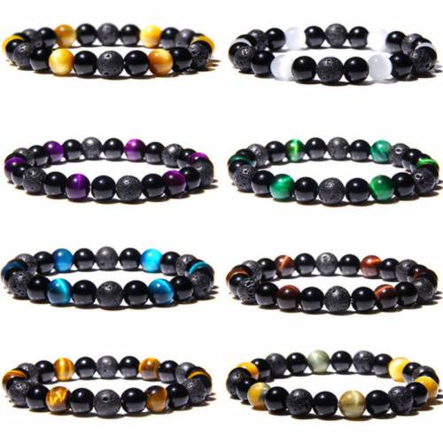 New Unisex Natural Stone Tiger Eye Hematite Beads Men‘s Beaded Bracelet Trendy Wrist Jewelry Gift