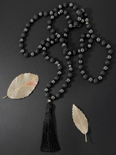 OAIITE 8mm Magnetic Hematite Gemstone Necklace Natural Lava Stone 108 Beads Mala Necklaces Health Protection Jewelry Energy Gift