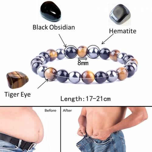 Obsidian Hematite Tiger Eye Bracelet on Hand Natural Stone Beads Energy Bracelets for Women Lose Weight Evil Eye Jewelry Gift