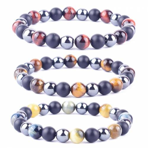 Obsidian Hematite Tiger Eye Bracelet on Hand Natural Stone Beads Energy Jewelry for Women Lose Weight Triple Couple Gift Pulsera