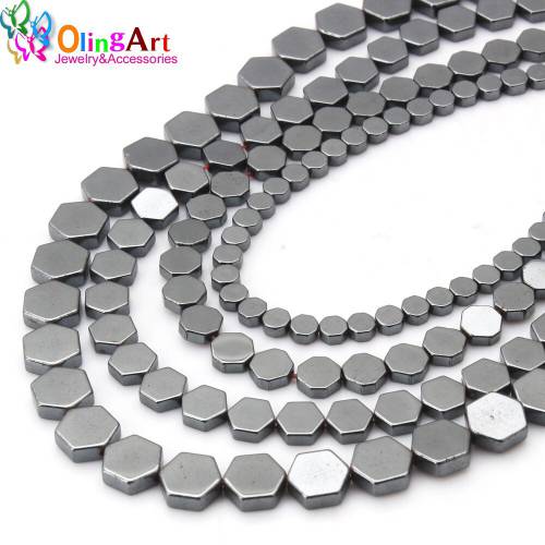 OlingArt 4MM/6MM/8MM AAA quality Six/eight side square Beads Natural Hematite Stone DIY Necklace/earrings Jewelry Making