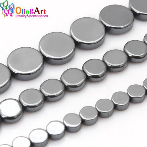 OlingArt 4MM/6MM/8MM Flat Round Beads AAA quality Natural Hematite Stone DIY Necklace/bracelet/earrings Jewelry Making