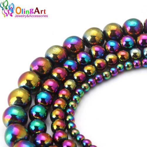 Olingart 4MM/6MM/8MM/10MM 4 sizes 50PCS/lot Round Beads Natural Hematite Stone Electroplating color mixing DIY Jewelry Making
