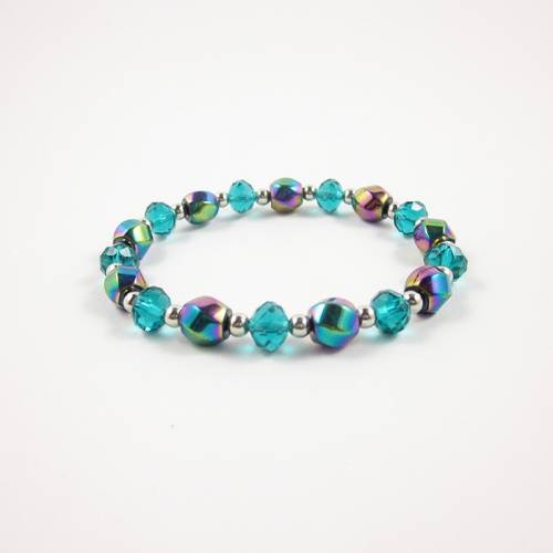 Rainbow Color Hematite Twist Beads 8mm Blue Crystal Bracelet Beaded Strand Bracelet for Women Fashion Gift for her
