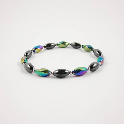 Rainbow Color Hematite Twist Beads and Black Oval Beads Strand Bracelet Beaded Bracelet for Women Gift HB1054-2