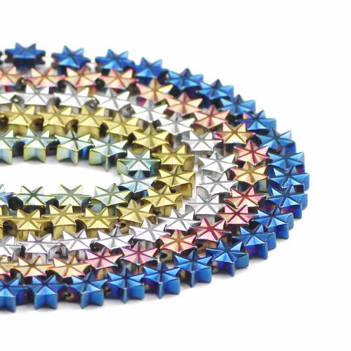 Six-Pointed Star Blue - Rose Red - Purple Hexagram 55pcs 7MM Natural Stone Hematite Loose Beads For Jewelry Making DIY Bracelets