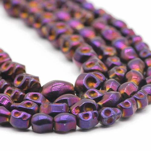 Skull Head Purple Hematite Natural Stone Spacer Loose Beads For Jewelry Making Handmade DIY Bracelets Necklace 4x6/6x8/8x10MM