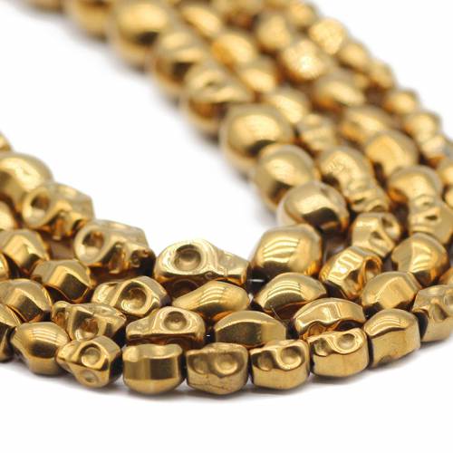 Skull Head Shape Gold Hematite Natural Stone Spacer Loose Beads For Jewelry Making Handmade DIY Bracelet Findings 4x6/6x8/8x10MM