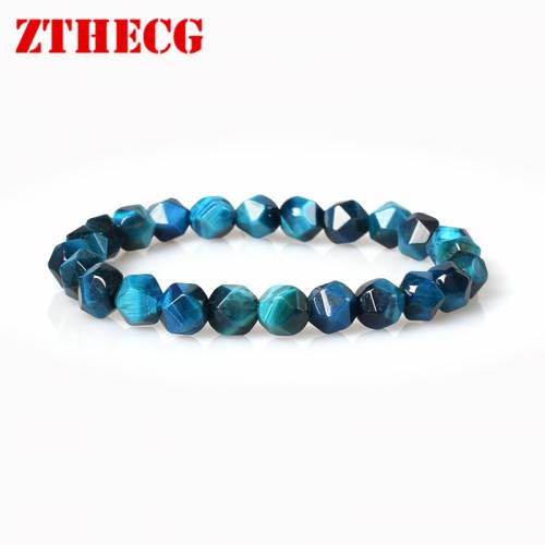 Trendy 8mm Lake Blue Tiger Eye Hematite Beads Bracelet Irregular Natural Stone Braslet For Man Handmade Casual Jewelry Pulseras