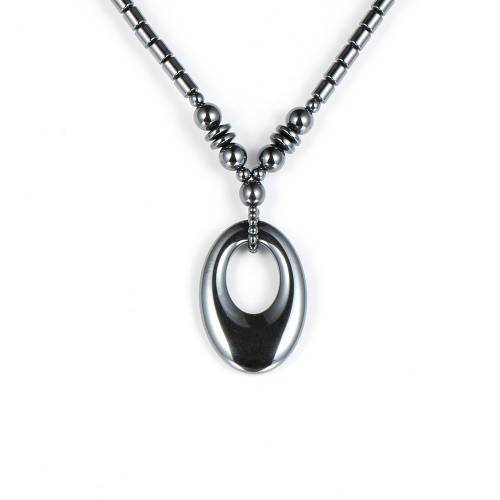 Unisex Men Women Black Hematite Geometry Oval Pendant Necklace Female Party Wedding Natural Stone Beads Choker Necklaces 18/22