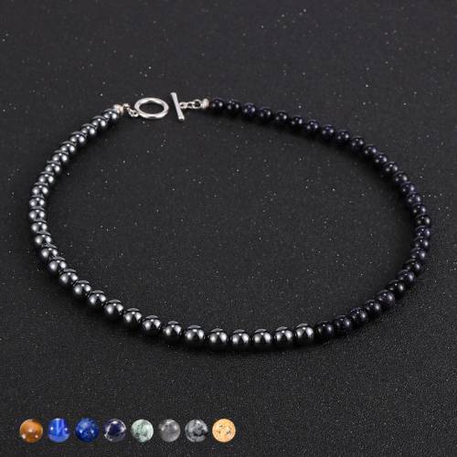 Unisex Men Women Natural Stone Beaded Necklace 18/20 Inch 8mm Hematite Tiger Eye Stone Lava Rock Beads Chain Necklace Jewelry
