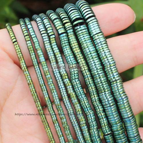 Very Shining ! 380pcs Natural Hematite Green HaiXi/Disc Shape1x2-6mm Loose beads 15inch/38cm - For DIY Jewelry making !