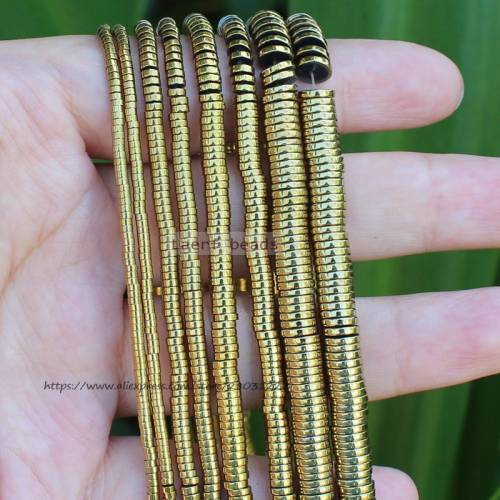 Very Shining ! 380pcs Natural Hematite SmoothGold HaiXi/Disc Shape1x2-6mm Loose beads 15inch/38cm - For DIY Jewelry making !