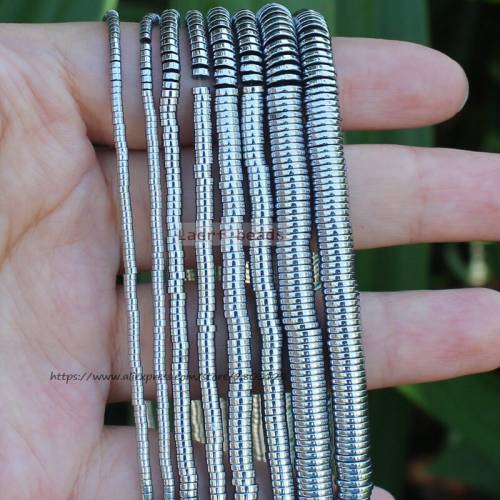Very Shining ! 380pcs Natural Hematite SmoothSilver HaiXi/Disc Shape1x2-6mm Loose beads 15inch/38cm - For DIY Jewelry making !