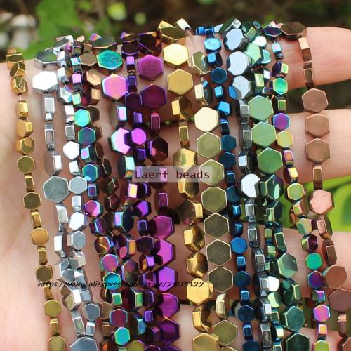 Very Shining! Natural Hematite Hexagonal Plate beads 15inch - For DIY Jewelry Making - pendant - necklace -