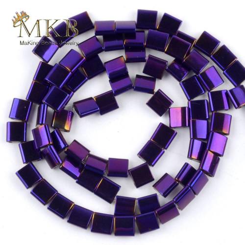 Wholesale Natural Double Hole Purple Hematite Square Stone Beads For Jewelry Making DIY Bracelets Necklace Jewellery 15inches