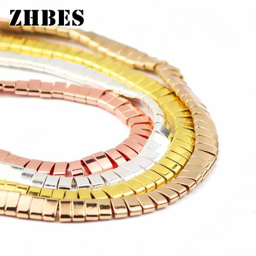 ZHBES 5x25mm Natural Stone Gold Silvers Rectangle Hematite Two hole Spacer Loose Beads For DIY Jewelry Making bracelet Findings