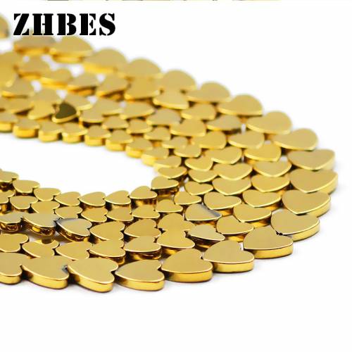 ZHBES 6/8/10MM Natural Stone Plating Gold Peach Heart Hematite Spacer Loose Beads For DIY Jewelry Making Bracelet Accessories